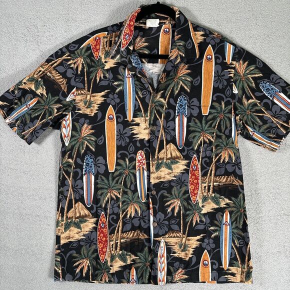 VNTG Aloha Republic Men XL Hawaiian Shirt Button Down Surf Boards Palm Trees USA - Picture 2 of 10